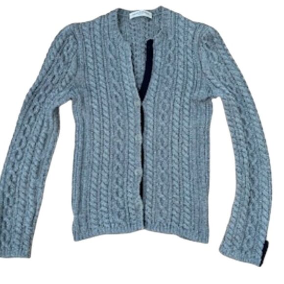 Amina Rubinacci Cable Knit Crewneck Cardigan Sweater  in Gray 8 - Picture 3 of 11